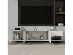 Hauss Spole Móvel para TV com 4 portas e 1 gaveta, pés pretos, acabamento brilhante,^ Móvel De Tv