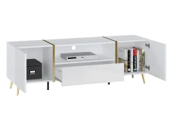 Móvel De Tv|Vente-unique Móvel para TV com 2 portas, 1 gaveta e 1 prateleira - Branco brilhante e dourado - MARZIALO Branco / Dourado