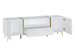 Móvel De Tv|Vente-unique Móvel para TV com 2 portas, 1 gaveta e 1 prateleira - Branco brilhante e dourado - MARZIALO Branco / Dourado