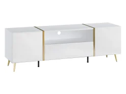 Móvel De Tv|Vente-unique Móvel para TV com 2 portas, 1 gaveta e 1 prateleira - Branco brilhante e dourado - MARZIALO Branco / Dourado