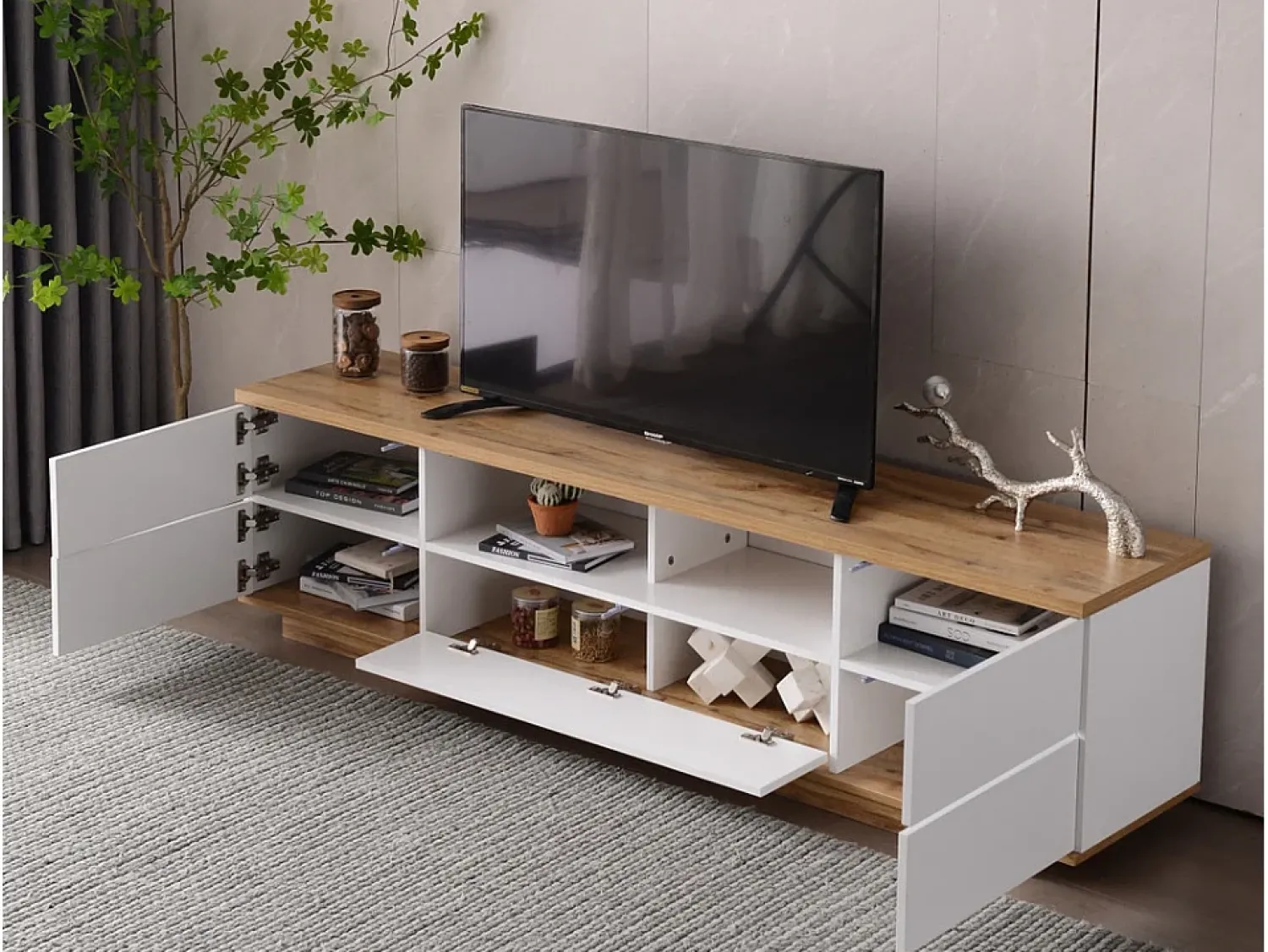 DripeX Móvel para TV com 6 portas e 2 nichos em MDF - e natural - 180x38x46cm^ Móvel De Tv