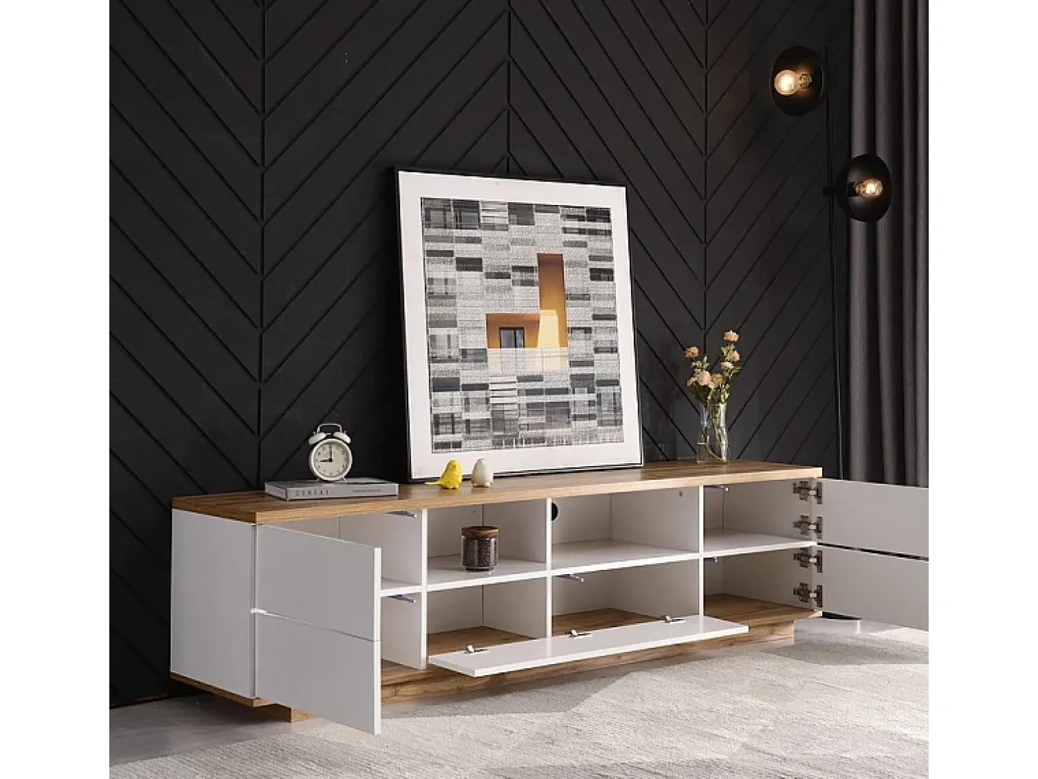 DripeX Móvel para TV com 6 portas e 2 nichos em MDF - e natural - 180x38x46cm^ Móvel De Tv