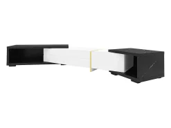 Móvel De Tv*Hauss Spole Móvel para TV com 3 portas, comprimento ajustável, frente branca brilhante e laterais em folheado com efeito mármore preto - 140/260x40x30cm Branco