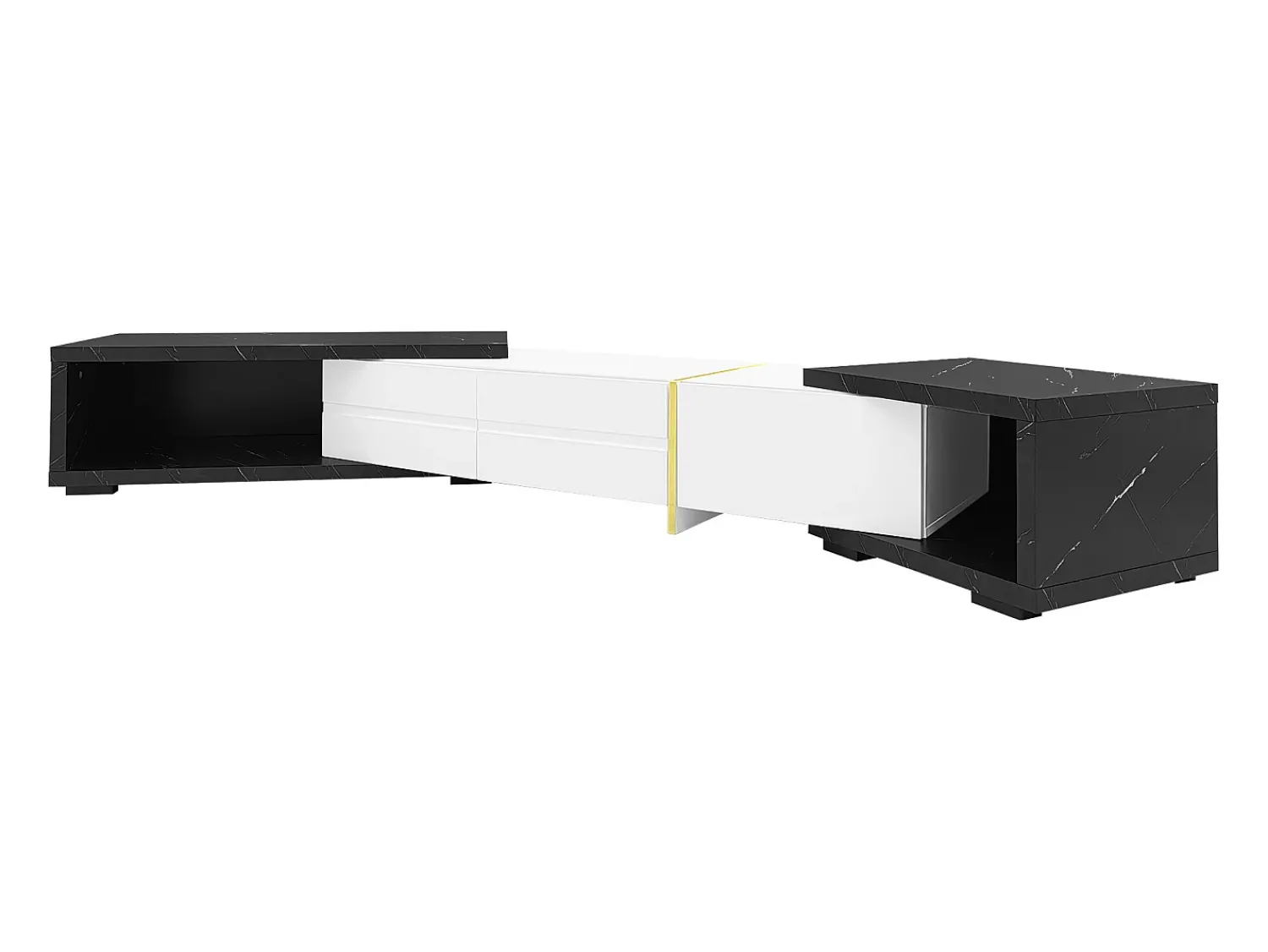 Móvel De Tv*Hauss Spole Móvel para TV com 3 portas, comprimento ajustável, frente branca brilhante e laterais em folheado com efeito mármore preto - 140/260x40x30cm Branco