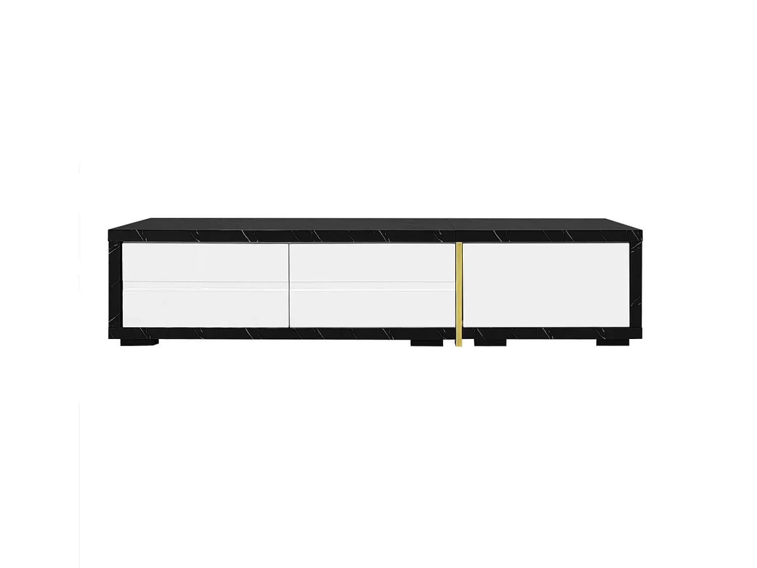 Móvel De Tv*Hauss Spole Móvel para TV com 3 portas, comprimento ajustável, frente branca brilhante e laterais em folheado com efeito mármore preto - 140/260x40x30cm Branco