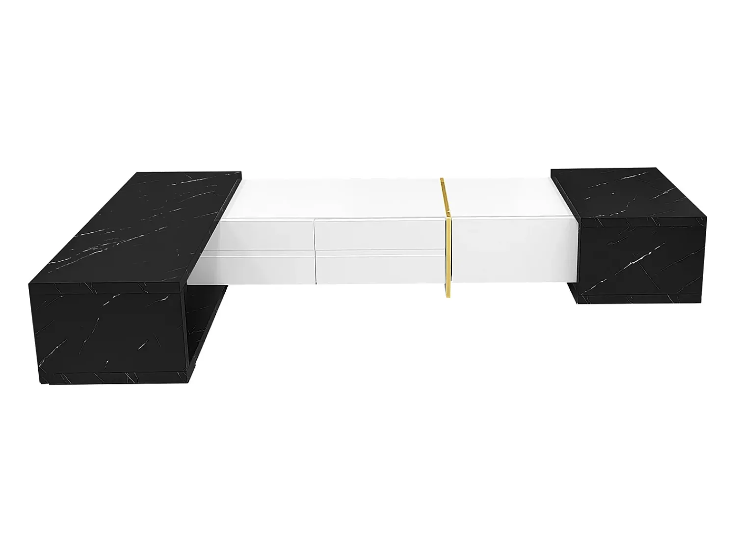 Móvel De Tv*Hauss Spole Móvel para TV com 3 portas, comprimento ajustável, frente branca brilhante e laterais em folheado com efeito mármore preto - 140/260x40x30cm Branco
