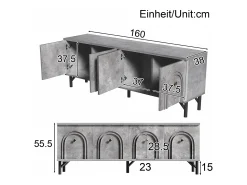 Móvel para TV com 4 portas, unidade de armazenamento com 5 pés de apoio, cinza, 160 x 38 x 55,5 cm^ Móvel De Tv