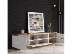 Móvel De Tv*Hauss Spole Móvel para TV com 5 portas, com acabamento em madeira, e natural. Branco