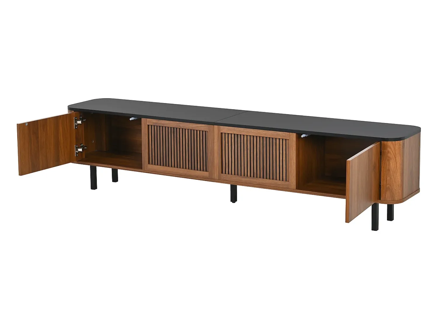 Móvel De Tv*Hauss Spole Móvel para TV com 4 portas, 190 x 35 x 45 cm - Tampo preto - Cor madeira escura Natural escuro