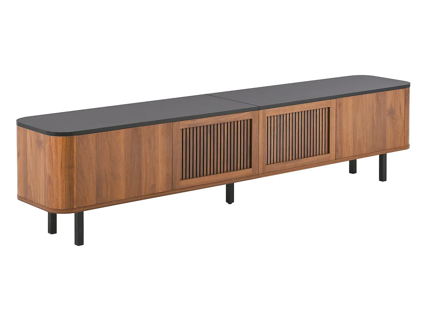 Móvel De Tv*Hauss Spole Móvel para TV com 4 portas, 190 x 35 x 45 cm - Tampo preto - Cor madeira escura Natural escuro