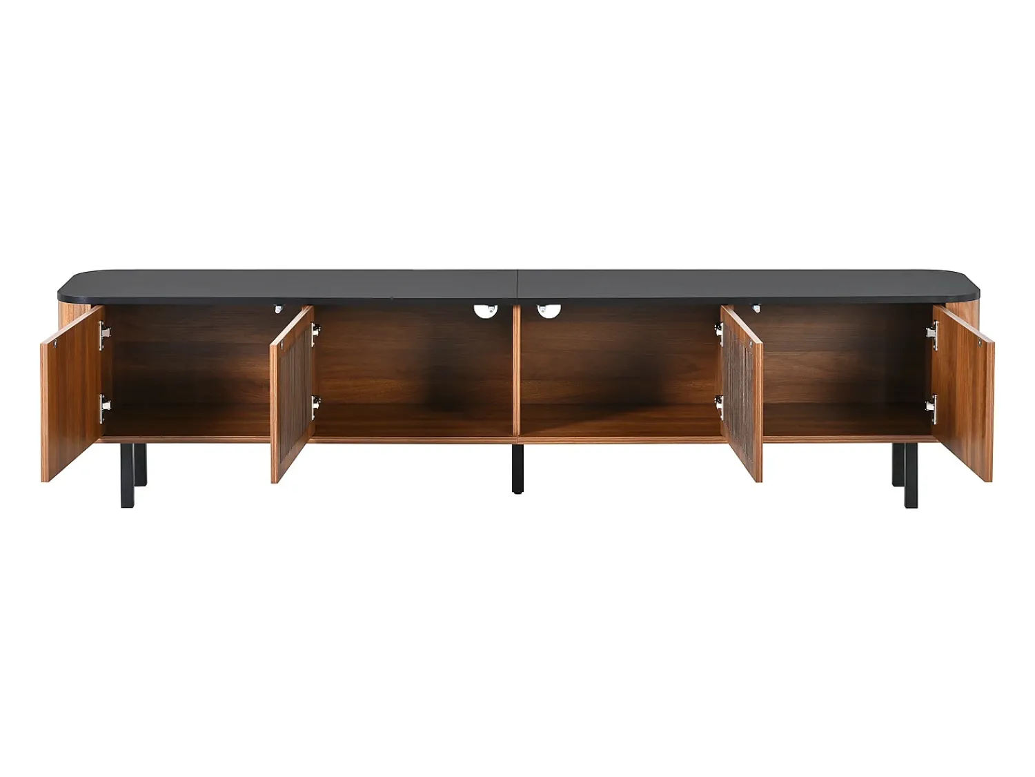 Móvel De Tv*Hauss Spole Móvel para TV com 4 portas, 190 x 35 x 45 cm - Tampo preto - Cor madeira escura Natural escuro