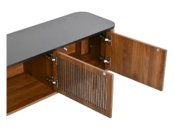 Móvel De Tv*Hauss Spole Móvel para TV com 4 portas, 190 x 35 x 45 cm - Tampo preto - Cor madeira escura Natural escuro