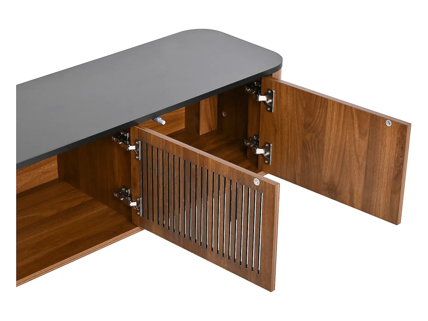 Móvel De Tv*Hauss Spole Móvel para TV com 4 portas, 190 x 35 x 45 cm - Tampo preto - Cor madeira escura Natural escuro