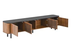 Móvel De Tv*Hauss Spole Móvel para TV com 4 portas, 190 x 35 x 45 cm - Tampo preto - Cor madeira escura Natural escuro