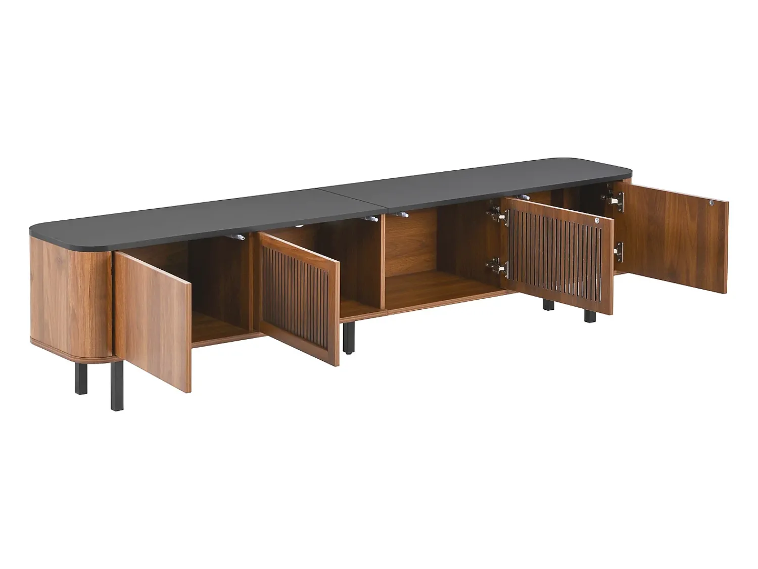 Móvel De Tv*Hauss Spole Móvel para TV com 4 portas, 190 x 35 x 45 cm - Tampo preto - Cor madeira escura Natural escuro