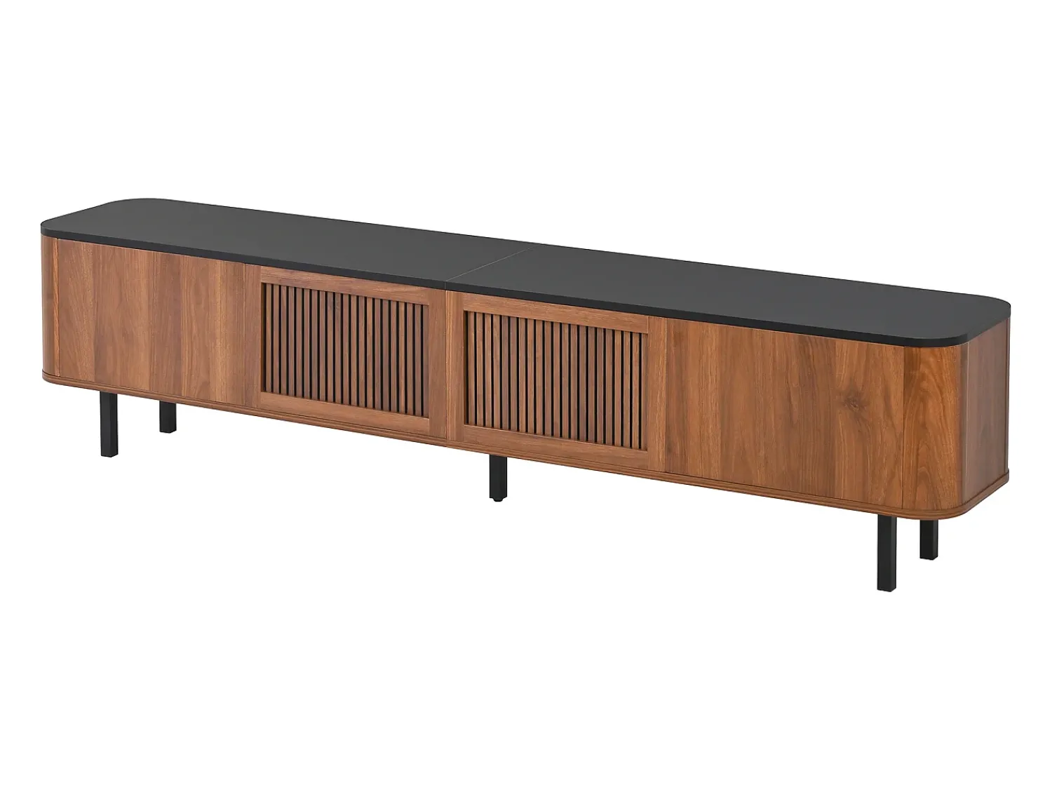Móvel De Tv*Hauss Spole Móvel para TV com 4 portas, 190 x 35 x 45 cm - Tampo preto - Cor madeira escura Natural escuro