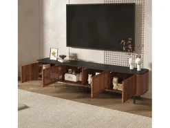 Móvel De Tv*Hauss Spole Móvel para TV com 4 portas, 190 x 35 x 45 cm - Tampo preto - Cor madeira escura Natural escuro