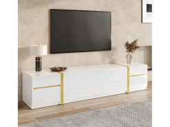 Outlet Merax Móvel para TV com acabamento brilhante - 180 x 40 x 38 cm - com gavetas e portas - estilo moderno - MDF - Branco
