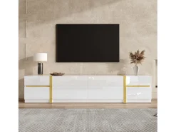 Outlet Merax Móvel para TV com acabamento brilhante - 180 x 40 x 38 cm - com gavetas e portas - estilo moderno - MDF - Branco