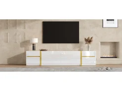 Outlet Merax Móvel para TV com acabamento brilhante - 180 x 40 x 38 cm - com gavetas e portas - estilo moderno - MDF - Branco