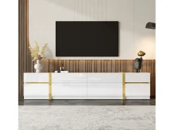 Outlet Merax Móvel para TV com acabamento brilhante - 180 x 40 x 38 cm - com gavetas e portas - estilo moderno - MDF - Branco