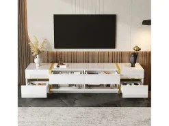 Outlet Merax Móvel para TV com acabamento brilhante - 180 x 40 x 38 cm - com gavetas e portas - estilo moderno - MDF - Branco