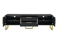 Best Hauss Spole Móvel para TV com acabamento em lacado brilhante, 170x40x535,5cm - 4 portas e 2 gavetas - pés dourados Preto