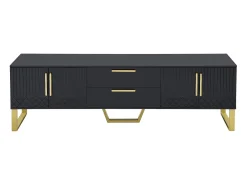 Best Hauss Spole Móvel para TV com acabamento em lacado brilhante, 170x40x535,5cm - 4 portas e 2 gavetas - pés dourados Preto