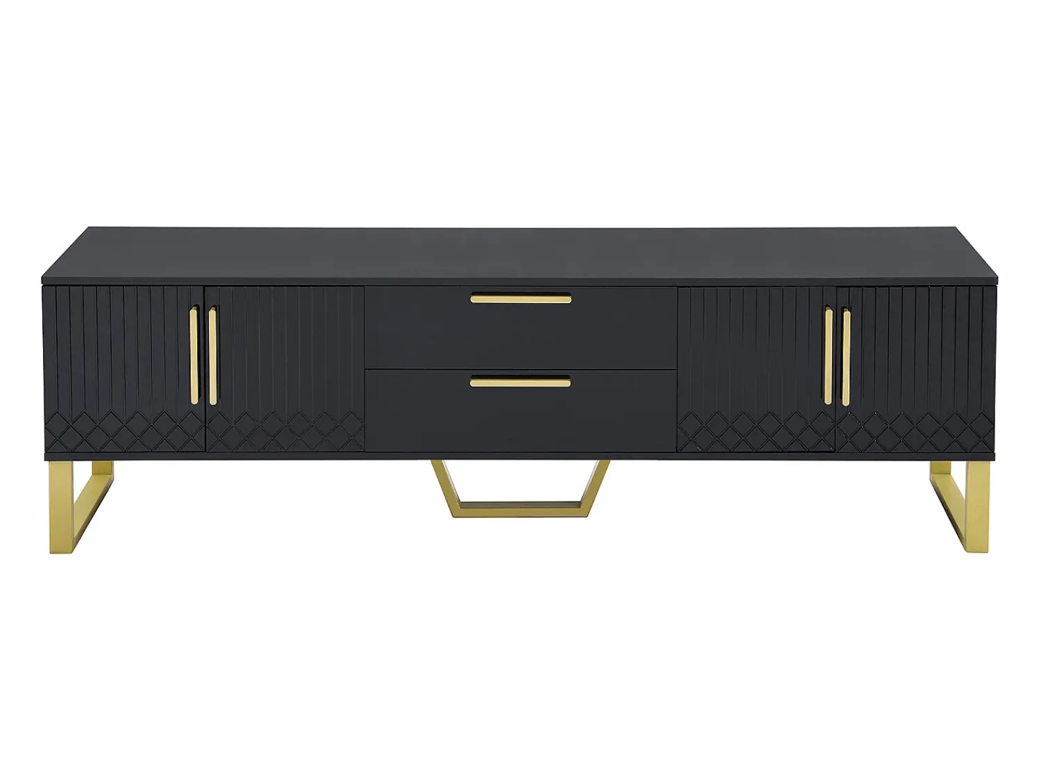 Best Hauss Spole Móvel para TV com acabamento em lacado brilhante, 170x40x535,5cm - 4 portas e 2 gavetas - pés dourados Preto