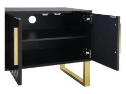 Best Hauss Spole Móvel para TV com acabamento em lacado brilhante, 170x40x535,5cm - 4 portas e 2 gavetas - pés dourados Preto