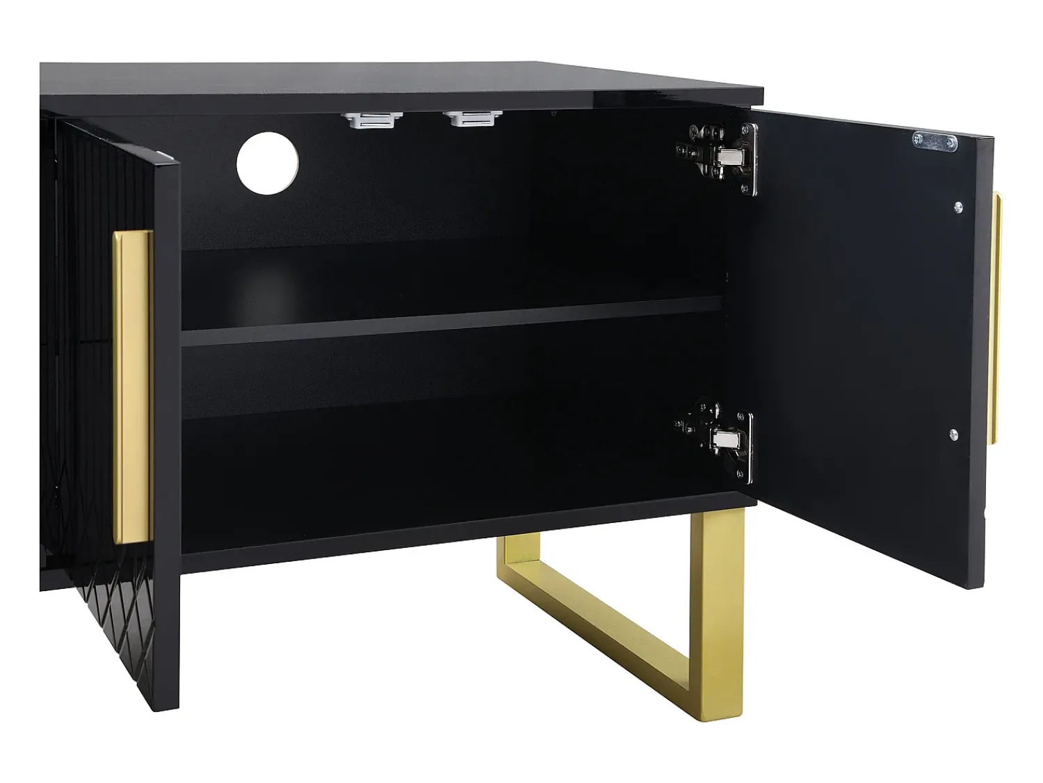 Best Hauss Spole Móvel para TV com acabamento em lacado brilhante, 170x40x535,5cm - 4 portas e 2 gavetas - pés dourados Preto