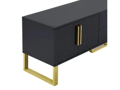 Best Hauss Spole Móvel para TV com acabamento em lacado brilhante, 170x40x535,5cm - 4 portas e 2 gavetas - pés dourados Preto