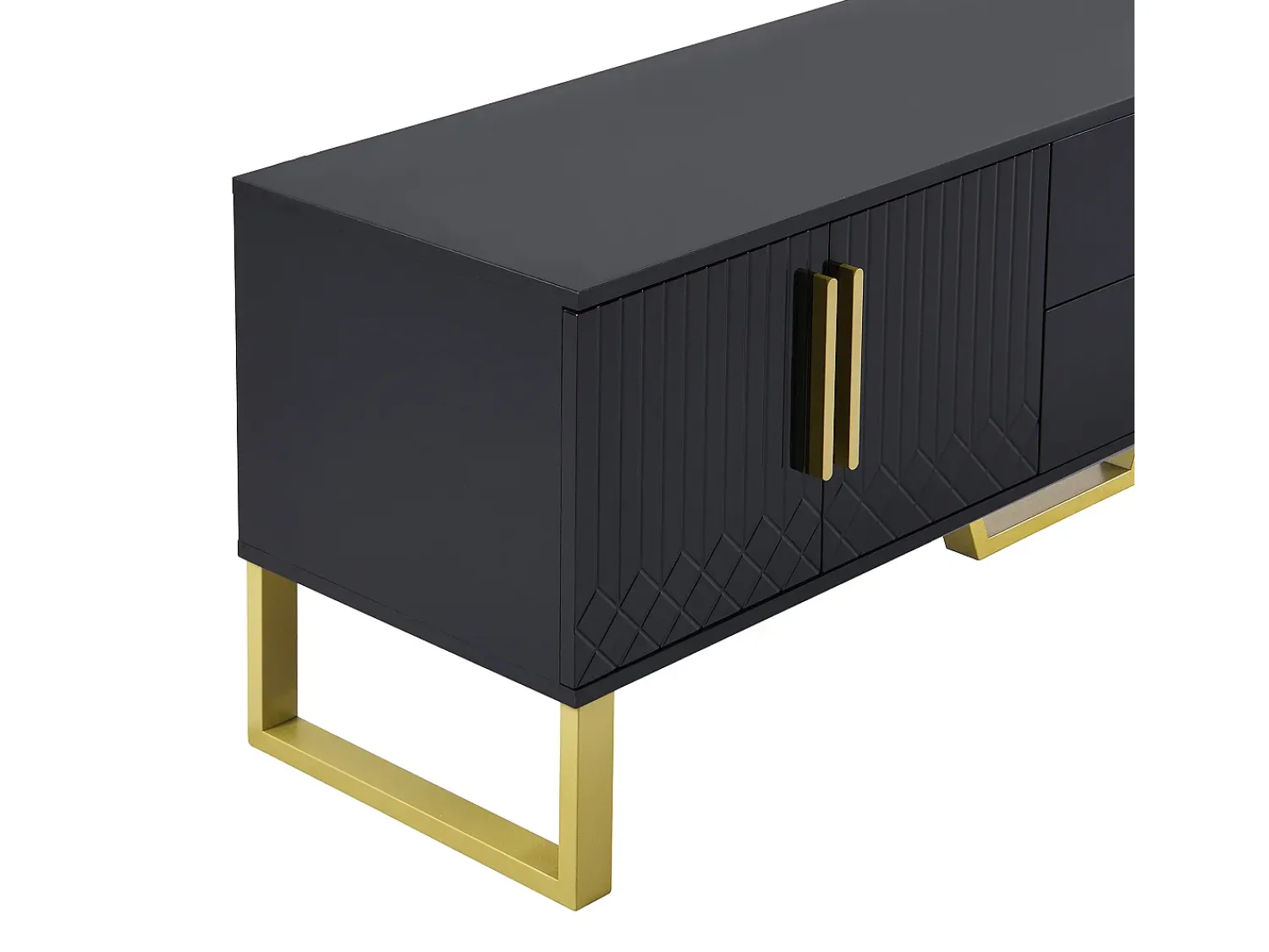 Best Hauss Spole Móvel para TV com acabamento em lacado brilhante, 170x40x535,5cm - 4 portas e 2 gavetas - pés dourados Preto