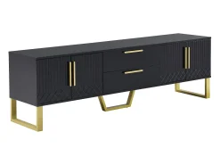 Best Hauss Spole Móvel para TV com acabamento em lacado brilhante, 170x40x535,5cm - 4 portas e 2 gavetas - pés dourados Preto
