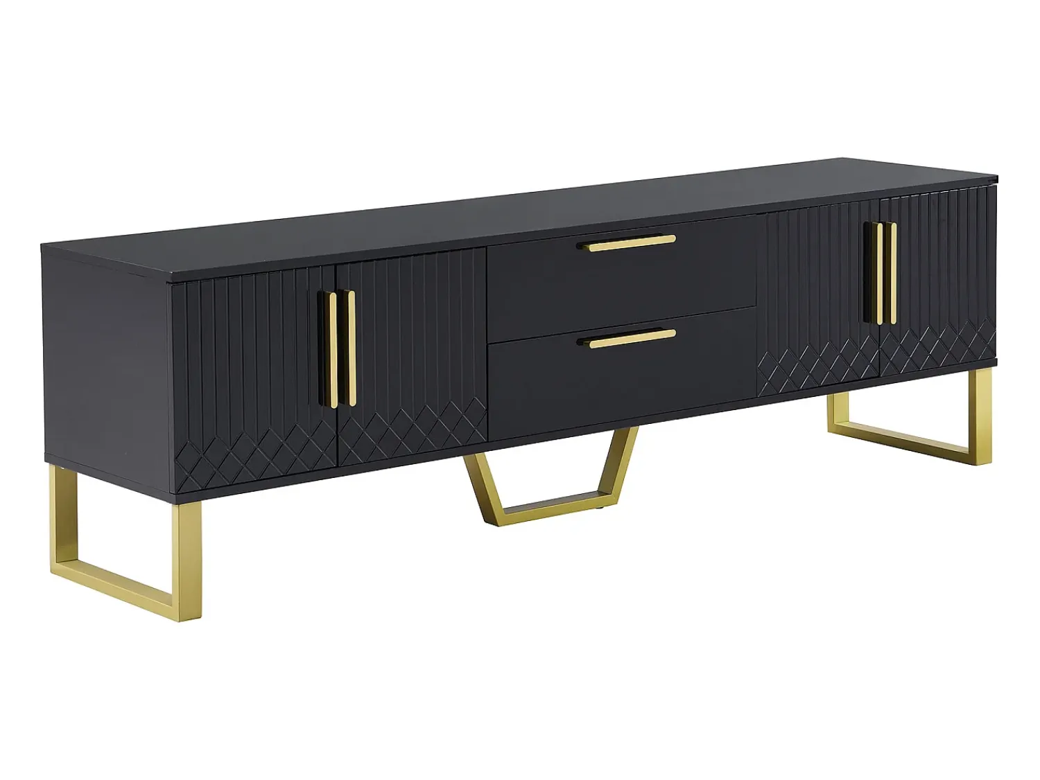 Best Hauss Spole Móvel para TV com acabamento em lacado brilhante, 170x40x535,5cm - 4 portas e 2 gavetas - pés dourados Preto