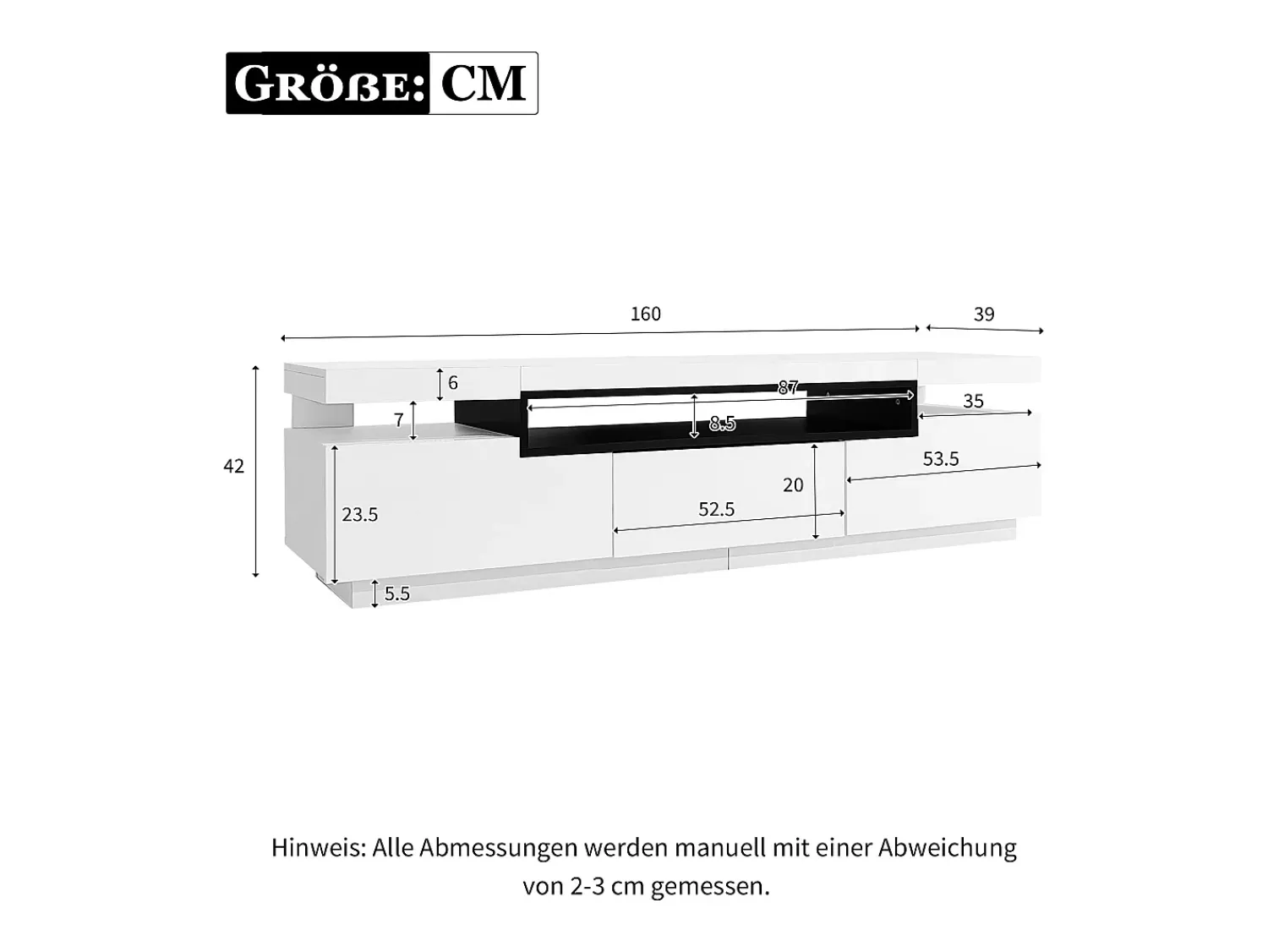 Móvel De Tv*Hauss Spole Móvel para TV com acabamento lacado brilhante, iluminação LED de 16 cores e 3 gavetas - 160x39x42cm Branco