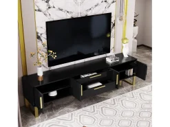 Best Merax Móvel para TV com acabamento brilhante, 4 portas e 2 gavetas - 170 x 39 x 53,5 cm - puxadores e pés dourados - MDF - Preto