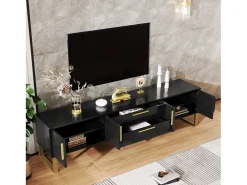 Best Merax Móvel para TV com acabamento brilhante, 4 portas e 2 gavetas - 170 x 39 x 53,5 cm - puxadores e pés dourados - MDF - Preto