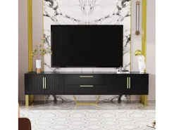 Best Merax Móvel para TV com acabamento brilhante, 4 portas e 2 gavetas - 170 x 39 x 53,5 cm - puxadores e pés dourados - MDF - Preto