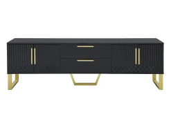 Best Merax Móvel para TV com acabamento brilhante, 4 portas e 2 gavetas - 170 x 39 x 53,5 cm - puxadores e pés dourados - MDF - Preto