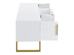 New Hauss Spole Móvel para TV com acabamento lacado brilhante, 4 gavetas e 2 portas - Porta texturada - e dourado Branco