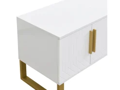 New Hauss Spole Móvel para TV com acabamento lacado brilhante, 4 gavetas e 2 portas - Porta texturada - e dourado Branco