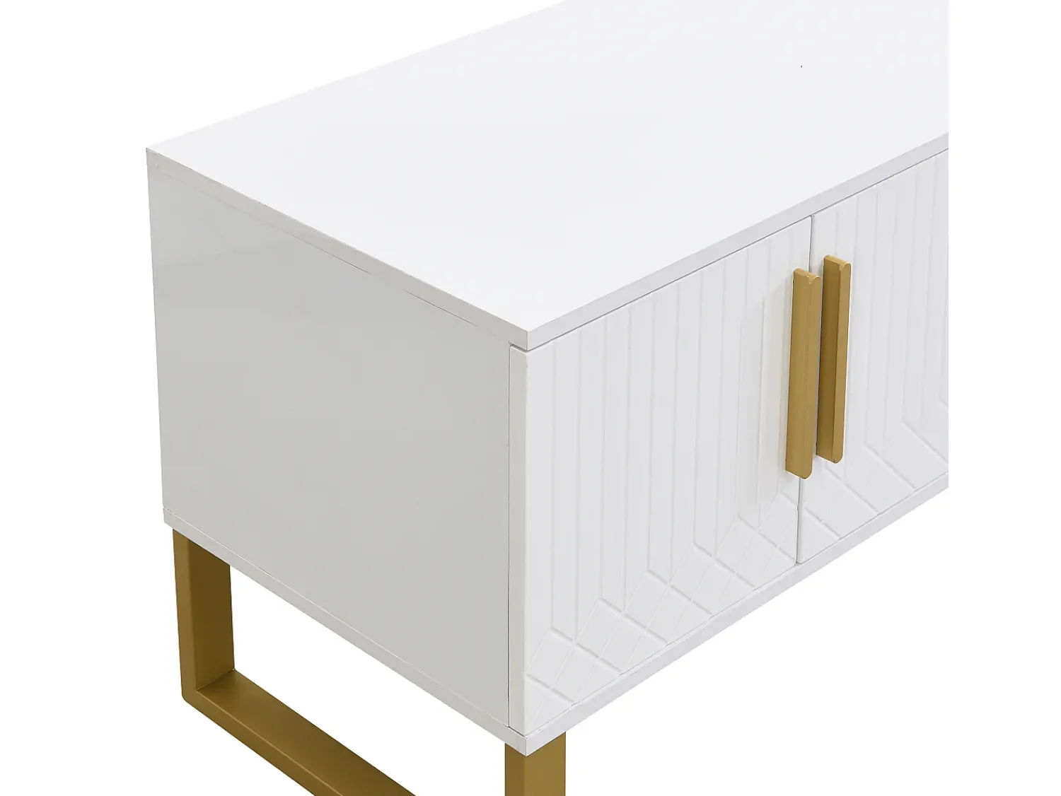 New Hauss Spole Móvel para TV com acabamento lacado brilhante, 4 gavetas e 2 portas - Porta texturada - e dourado Branco
