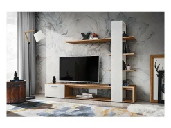 Móvel De Tv*Meublorama Móvel para TV com biblioteca e prateleiras integradas da coleção CLEO. Cores e carvalho. Branco