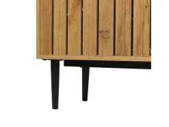 Móvel De Tv| Móvel para TV com design em mármore e imitação de madeira, pés de ferro, 180 x 36,5 x 58 cm, madeira escura. Castanho