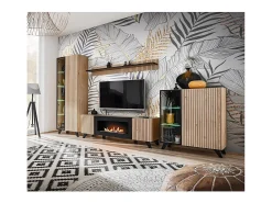 Móvel De Tv*Meublorama Móvel para TV com design e lareira decorativa nas cores carvalho e preto da coleção NIELSEN. Castanho