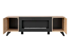 Móvel De Tv*Meublorama Móvel para TV com design e lareira decorativa nas cores carvalho e preto da coleção NIELSEN. Castanho