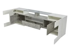 Online Móvel para TV com espaço de armazenamento, 6 portas e 2 gavetas, design moderno com iluminação LED, nas cores cinza e . Branco