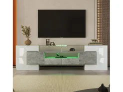Online Móvel para TV com espaço de armazenamento, 6 portas e 2 gavetas, design moderno com iluminação LED, nas cores cinza e . Branco