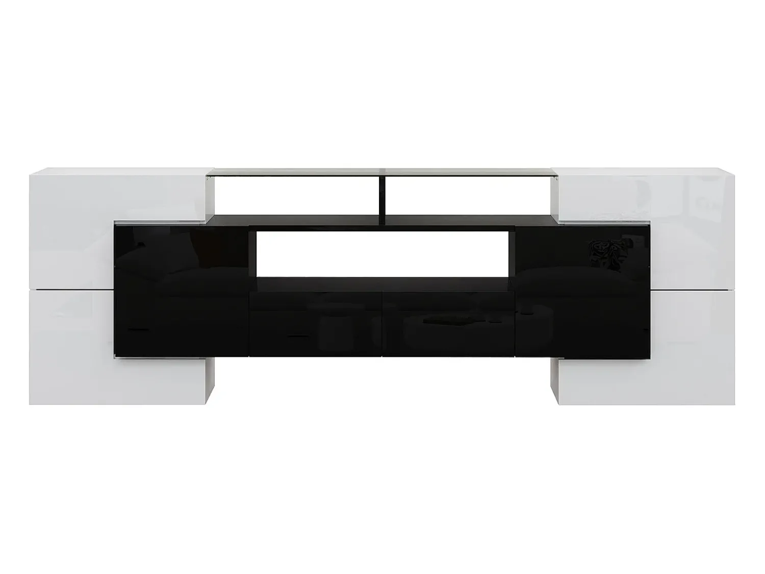 Hauss Spole Móvel para TV com iluminação LED, 6 portas e 2 gavetas - Acabamento lacado a e preto^ Móvel De Tv